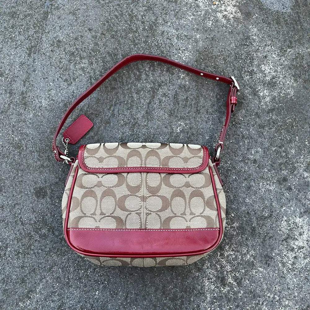 Red and Brown Vintage Coach Canvas Shoulder Bag