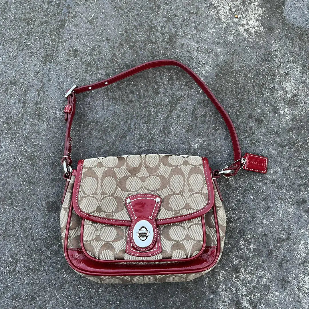 Red and Brown Vintage Coach Canvas Shoulder Bag