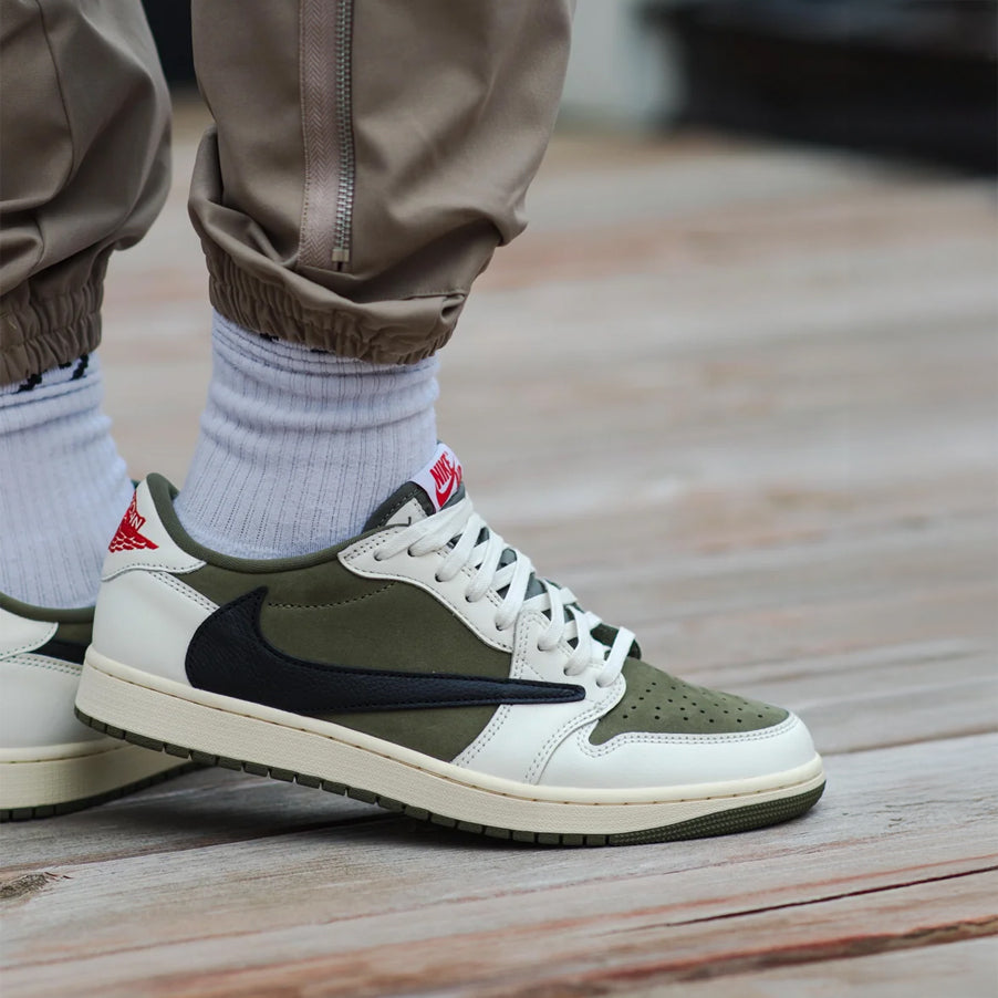 Travis Scott x Air Jordan 1 Low OG SP Medium Olive Sneakers Banner Image 2 in Ahua's Homepage
