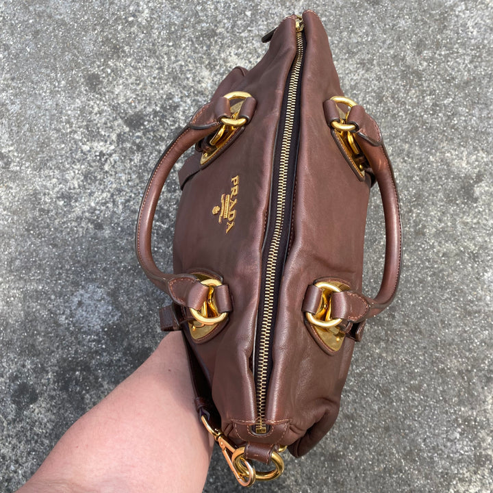 Prada Brown Leather Bauletto Bag