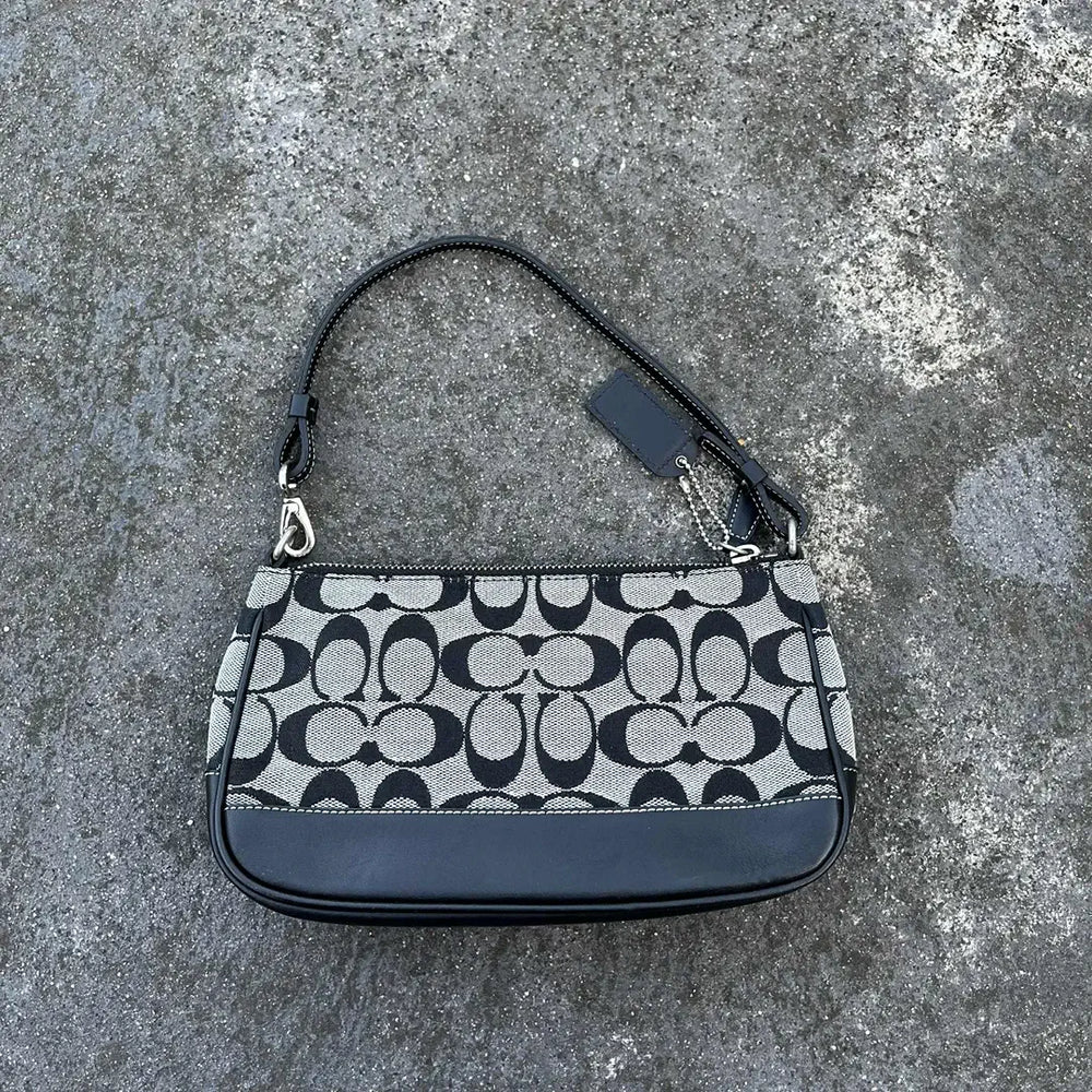 Coach Gray Black  Canvas Shoulder Bag