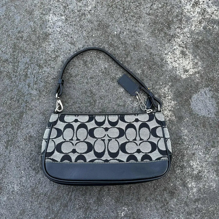 Coach Gray Black  Canvas Shoulder Bag