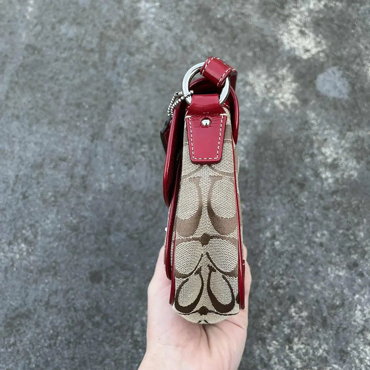 Red and Brown Vintage Coach Canvas Shoulder Bag