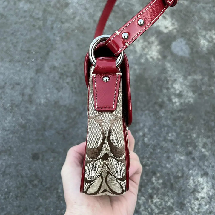 Red and Brown Vintage Coach Canvas Shoulder Bag