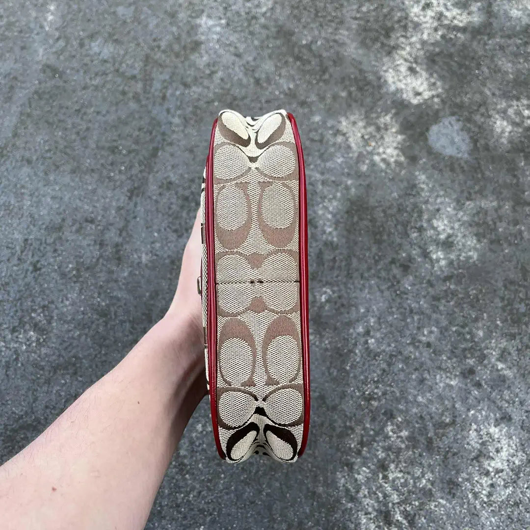 Red and Brown Vintage Coach Canvas Shoulder Bag