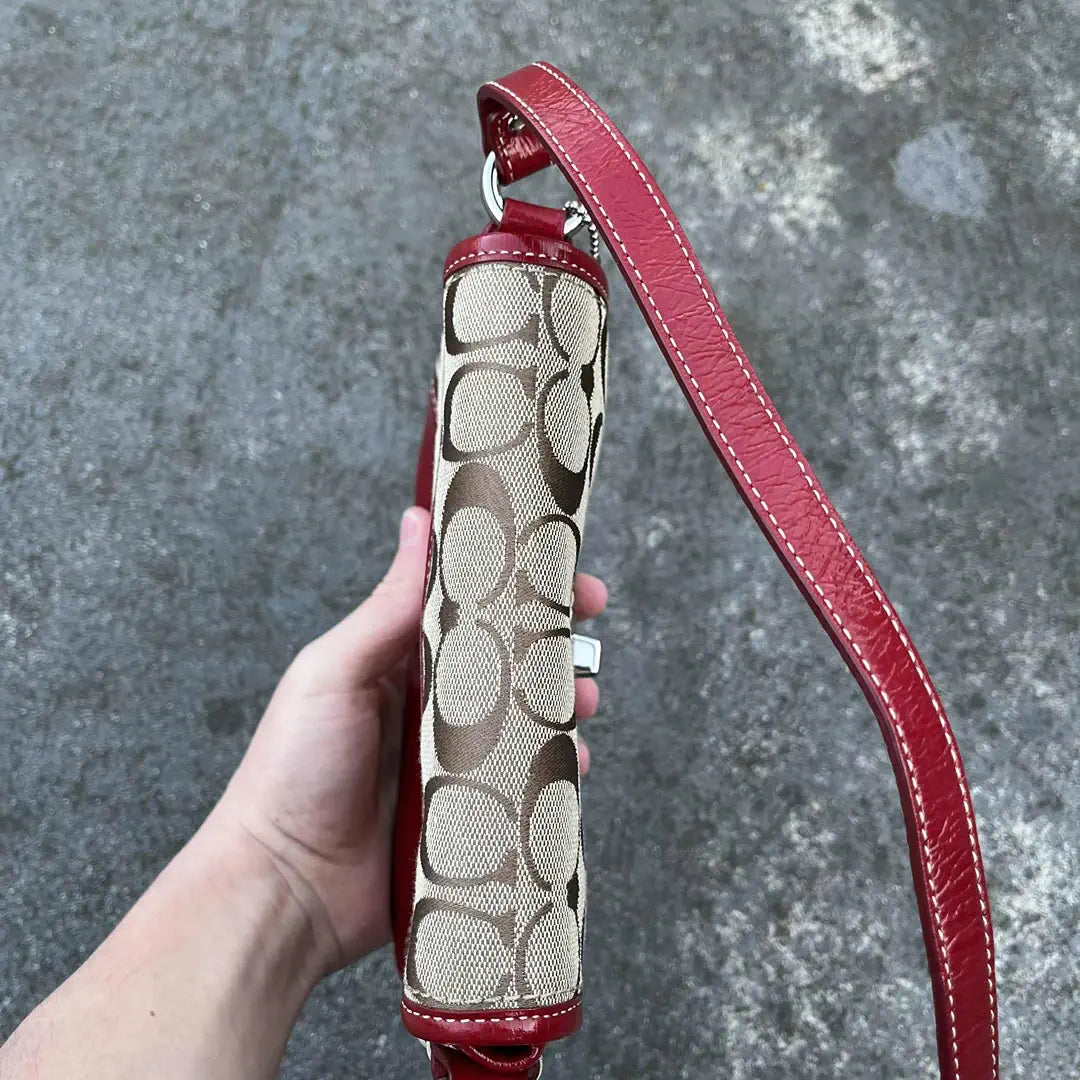 Red and Brown Vintage Coach Canvas Shoulder Bag