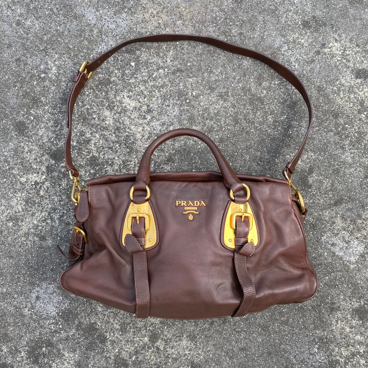 Prada Brown Leather Bauletto Bag