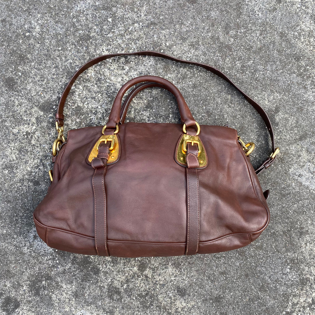 Prada Brown Leather Bauletto Bag