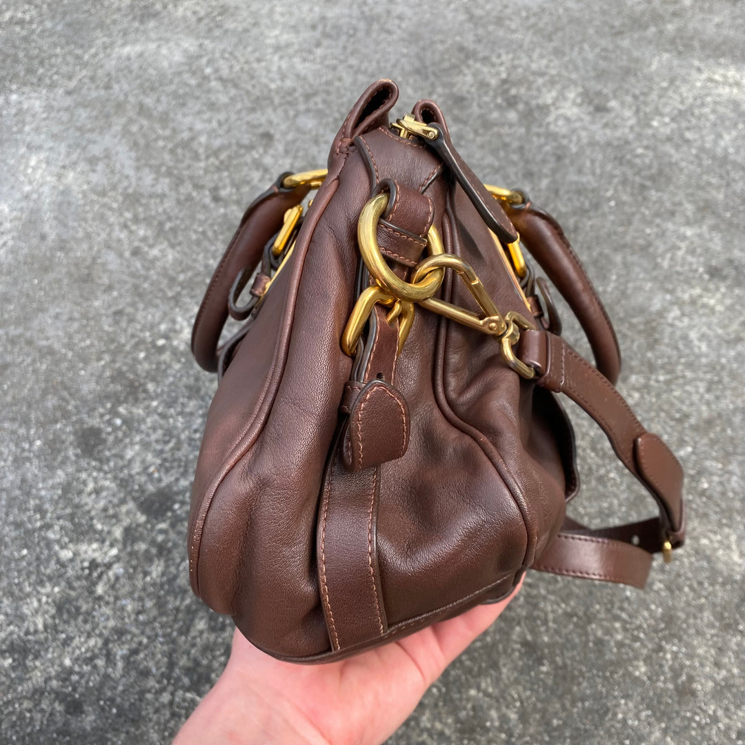 Prada Brown Leather Bauletto Bag