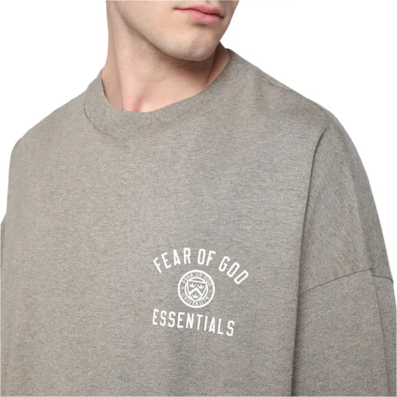 Fear Of God Essentials University Logo T-Shirt 'Heather Oatmeal'